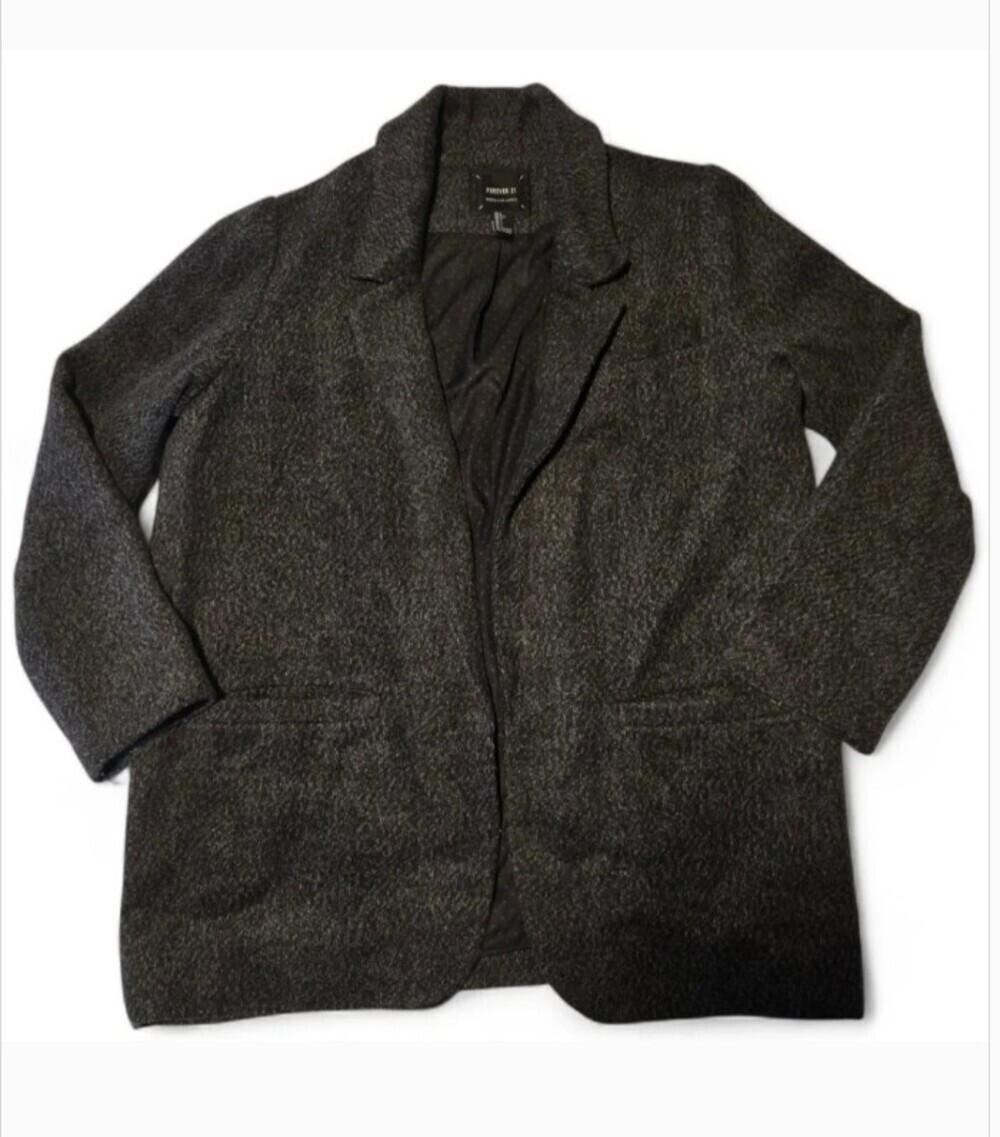 Forever 21 Premium Label Women's L Mottled Gray Blazer Open Front Career Coat
